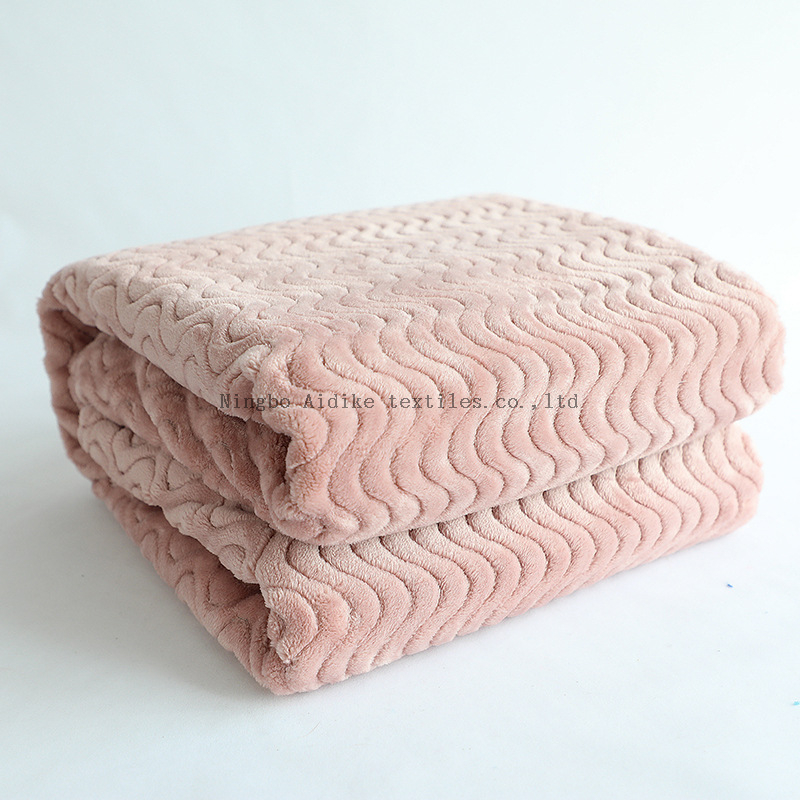 Spring Solid Color Blanket Sofa And Office Blanket 50*60 Inch Wave Pattern Flannel Fleece Blanekt