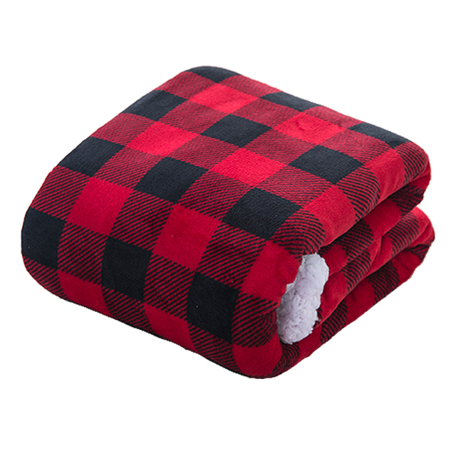 Wholesale Red Black Double Layer Polyster Super Soft Fleece Blanket Printed Sherpa Plush Coral Blankets