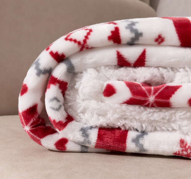 European American Christmas Style Blanket Heavy Weight Thick Throw Polyster Flannel Sherpa Blanket