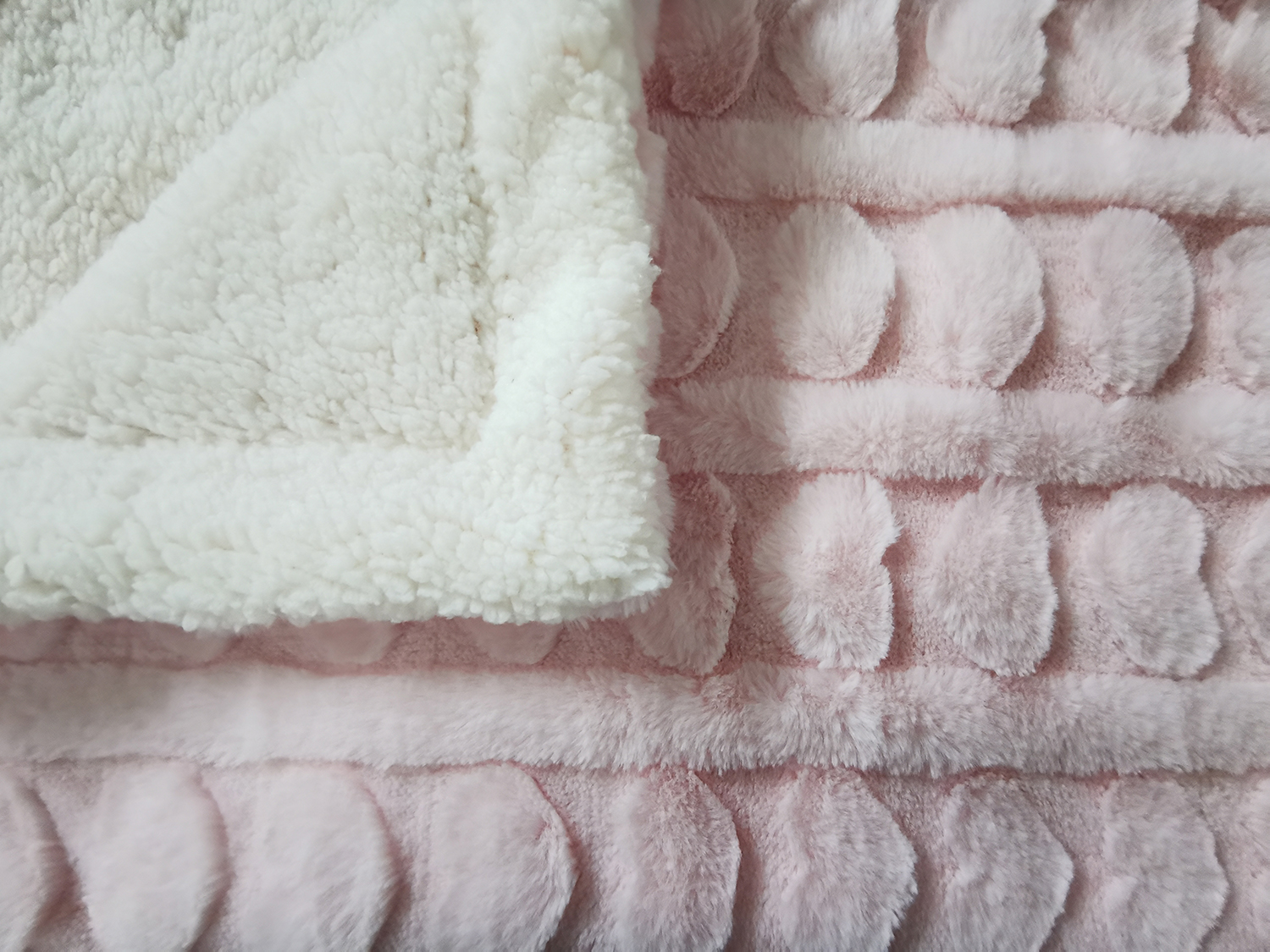 Double Layer 50*60 Inch Throw Heavy Thick Warm Super Soft Fleece Pink Heart Pattern Faux Rabbit Fur Blankets