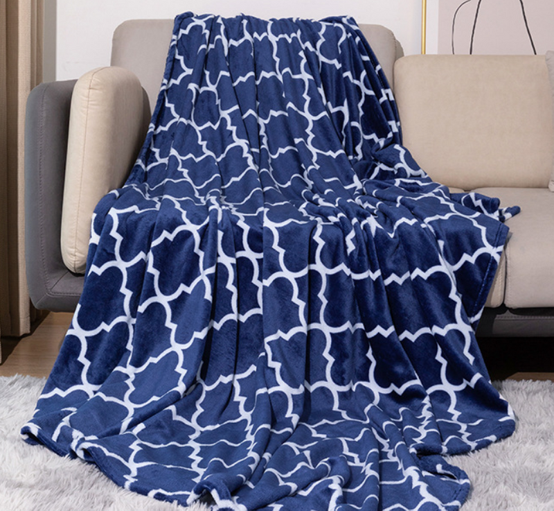 Fancy Plush Blue Color Super Soft Fleece Blanket Custom Printing Polyster Flannel Blanket