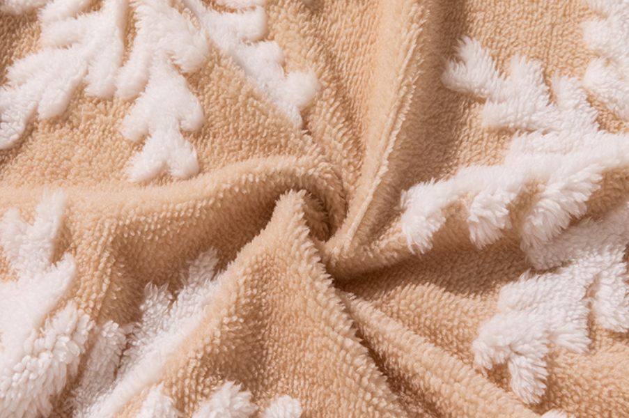 Christmas Style Snow Pattern Cationic Fabric Jacquard Weave Sherpa Blanket Heavy Weight Thick Blaket