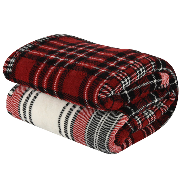 Plaid Sherpa Fleece Throw Blanket Buffalo Checker Flannel Blankets and Reversible Soft Warm Fuzzy Microfiber Blanket for Couch Sofa, Scarlet+Black