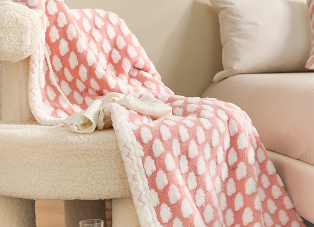 Double Layer Warm Blanket 50*60 Inch Throw Blanket Jacquard Cloud Pattern Sherpa Fleece Blanket