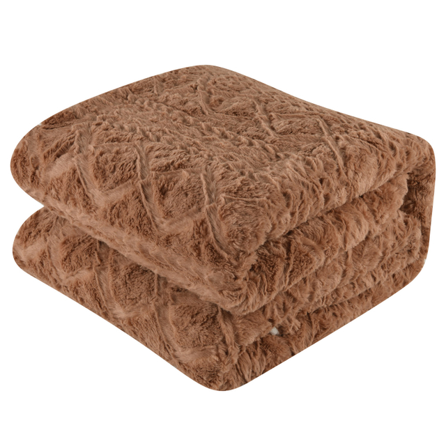 ADK Winter Hot Sale Soft Comfortable PV fleece blanket Jacquard Weave Pattern For Sofa Brown Blanket 