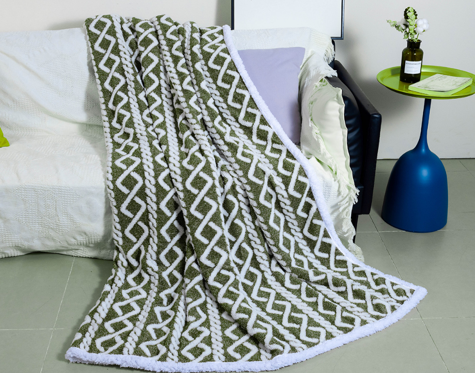 Home Blanket Winter Warm Soft Blanket Cationic Fabric Jacquard Weave Sherpa Blanket