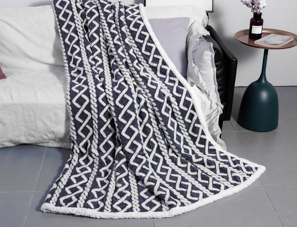 Home Blanket Winter Warm Soft Blanket Cationic Fabric Jacquard Weave Sherpa Blanket